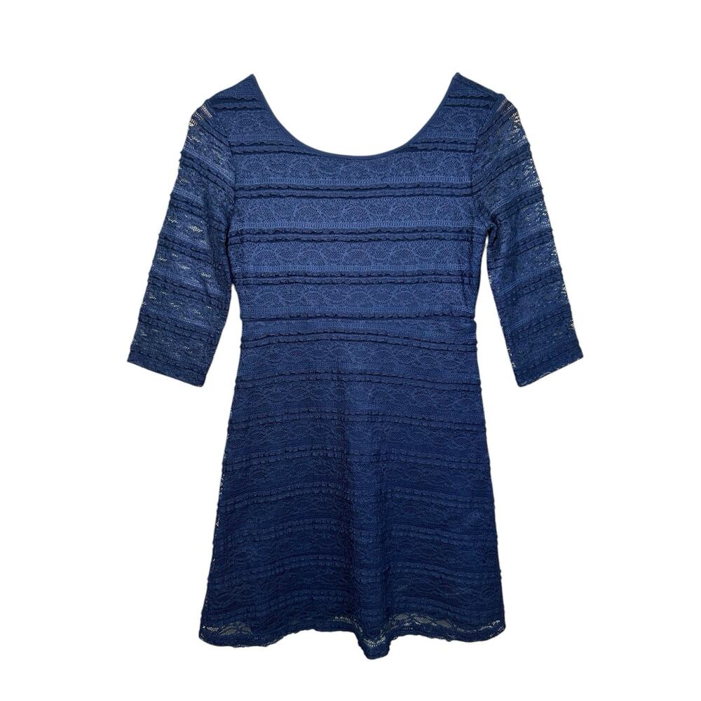Old Navy Girls 3/4 Sleeve Lace Dress Knee Length Navy Blue L 10-12 Party Dressy